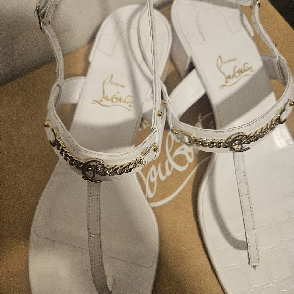 Christian Louboutin Mj Thong White Croc Effect Sandal Shoes - Picture 3 of 9
